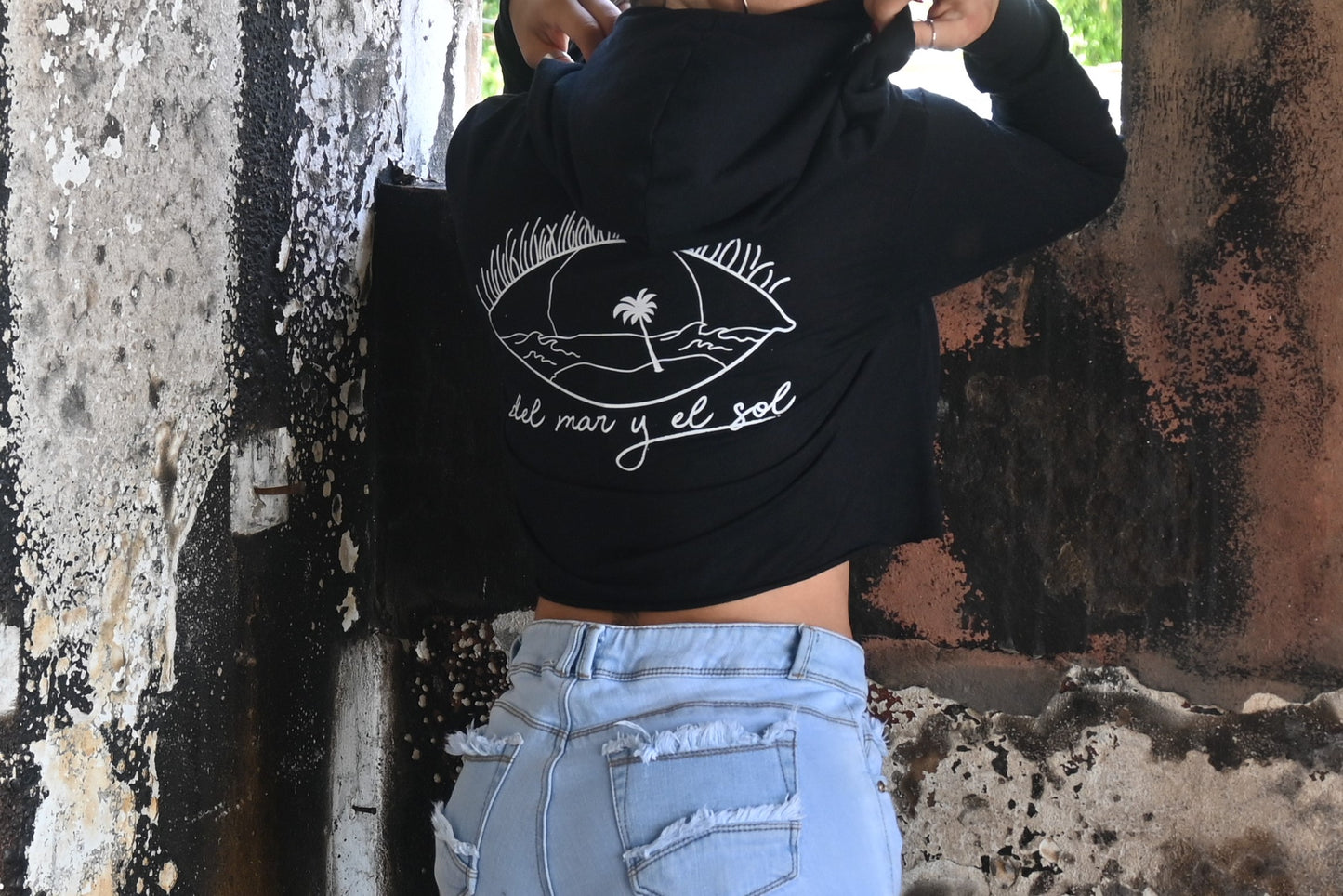 Black Cropped Top with Hoodie