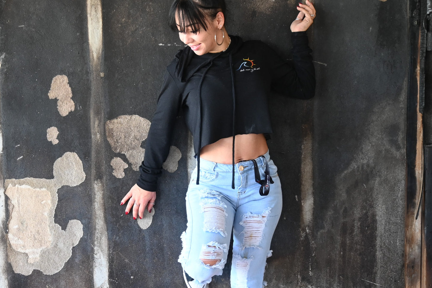 Black Cropped Top with Hoodie