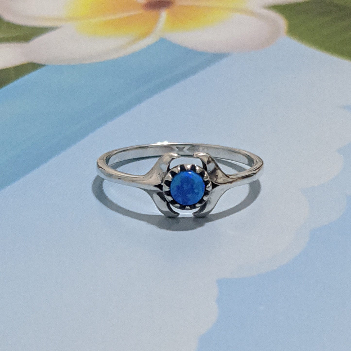 Two Tailed Blue Bead Ring