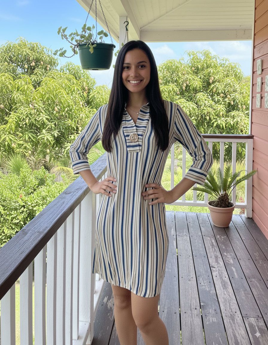 Women’s striped shirt dress casual coastal outfit