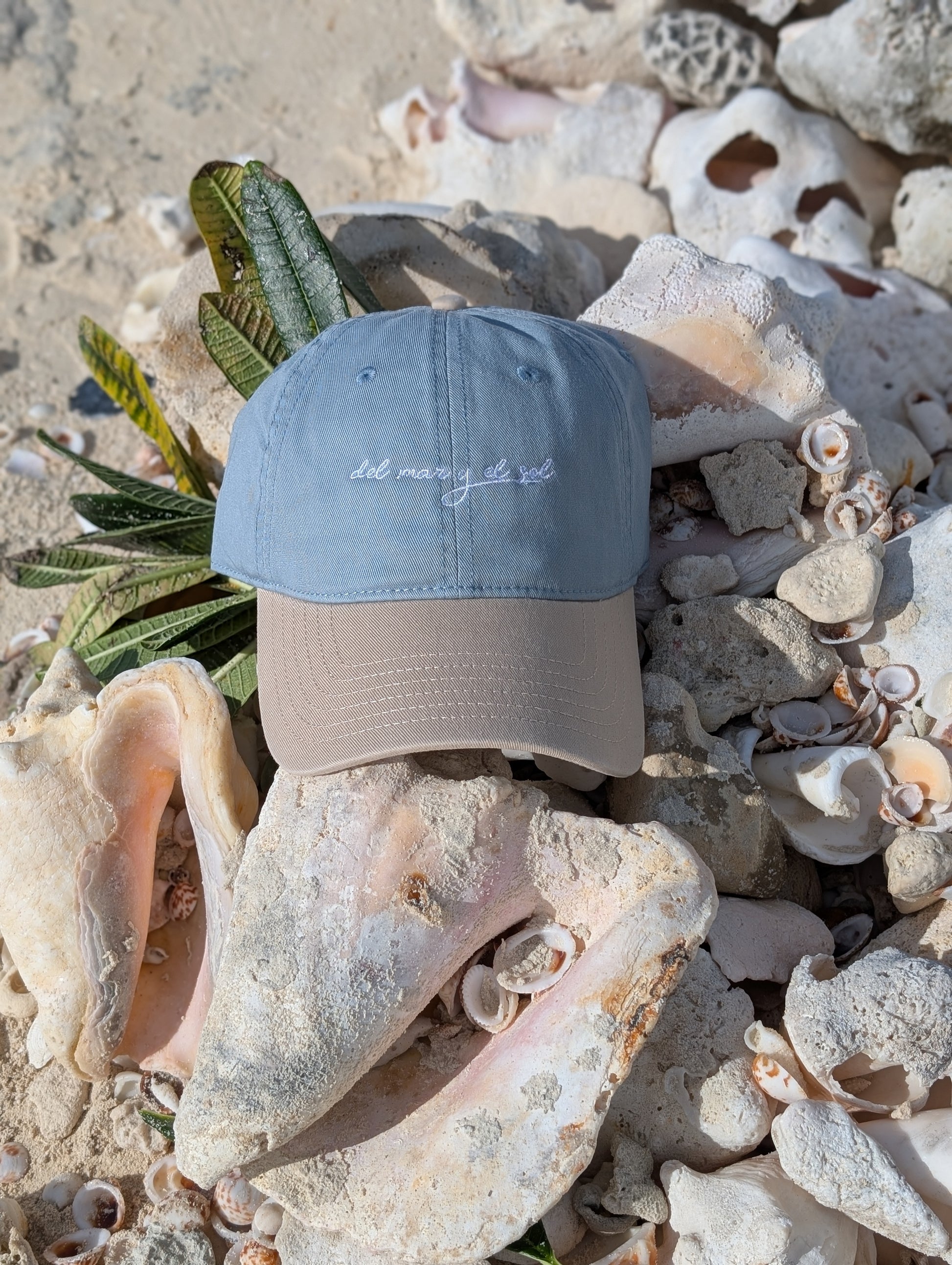 Beach Hat Blue and Beige Del Mar y el Sol Signature Beach Cap 