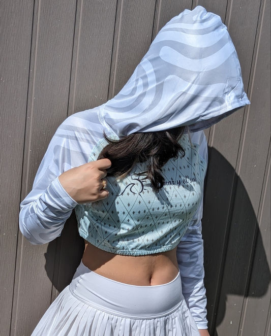 Geometric cropped rash guard women mint color beachwear"