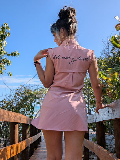 Button up mini dress pale pink 