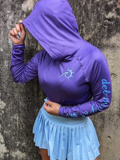 Purple cropped rash guard women beachwear outfit