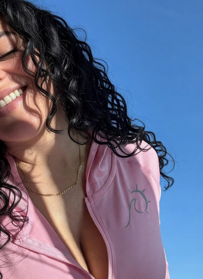 Solar Drift Cropped Rash Guard with Hoodie – Women's Sun Protection Swimwear