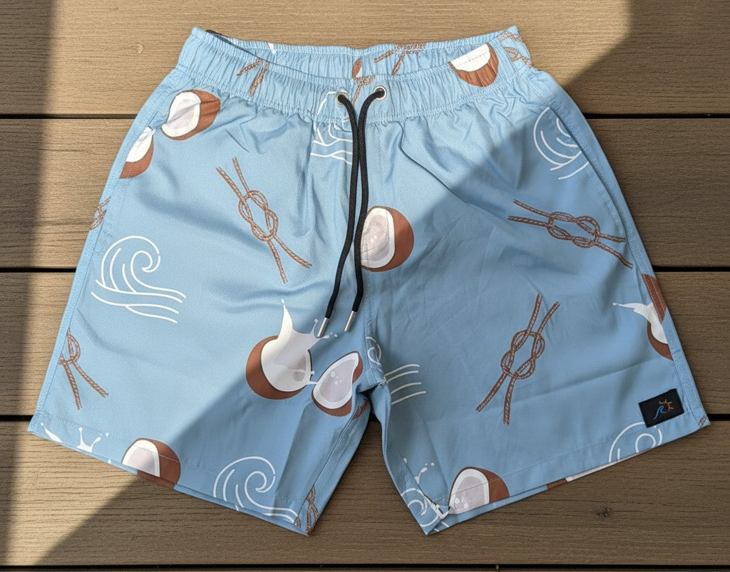 Coconut Men’s Beach Shorts – Nautical Tropical Swim Trunks