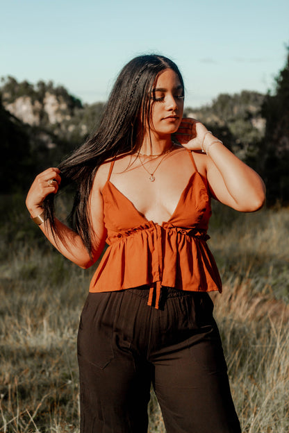 Women’s terracotta peplum cami top adjustable straps