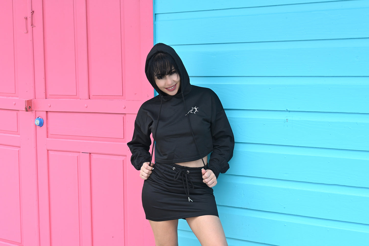 Crop Top Hoodie/Short Skirt Set