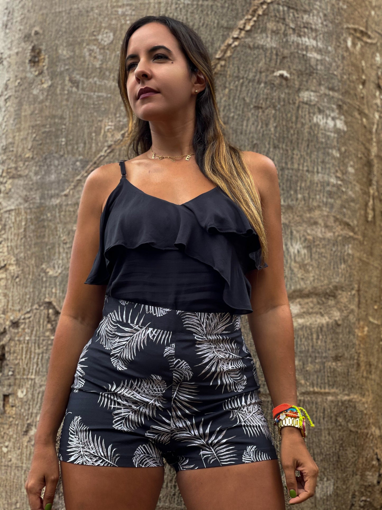 Women’s printed shorts leaf pattern casual vacation style