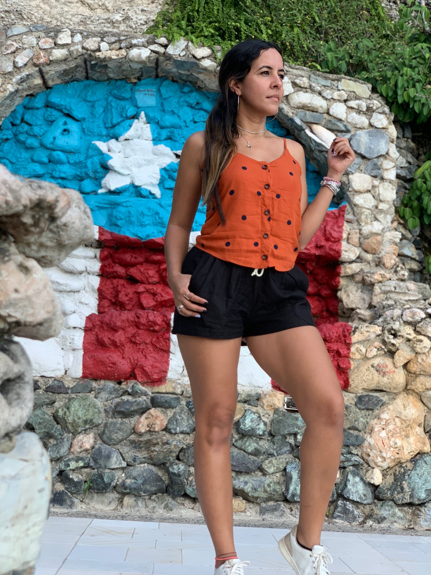 Women’s terracotta polka dot camisole adjustable straps