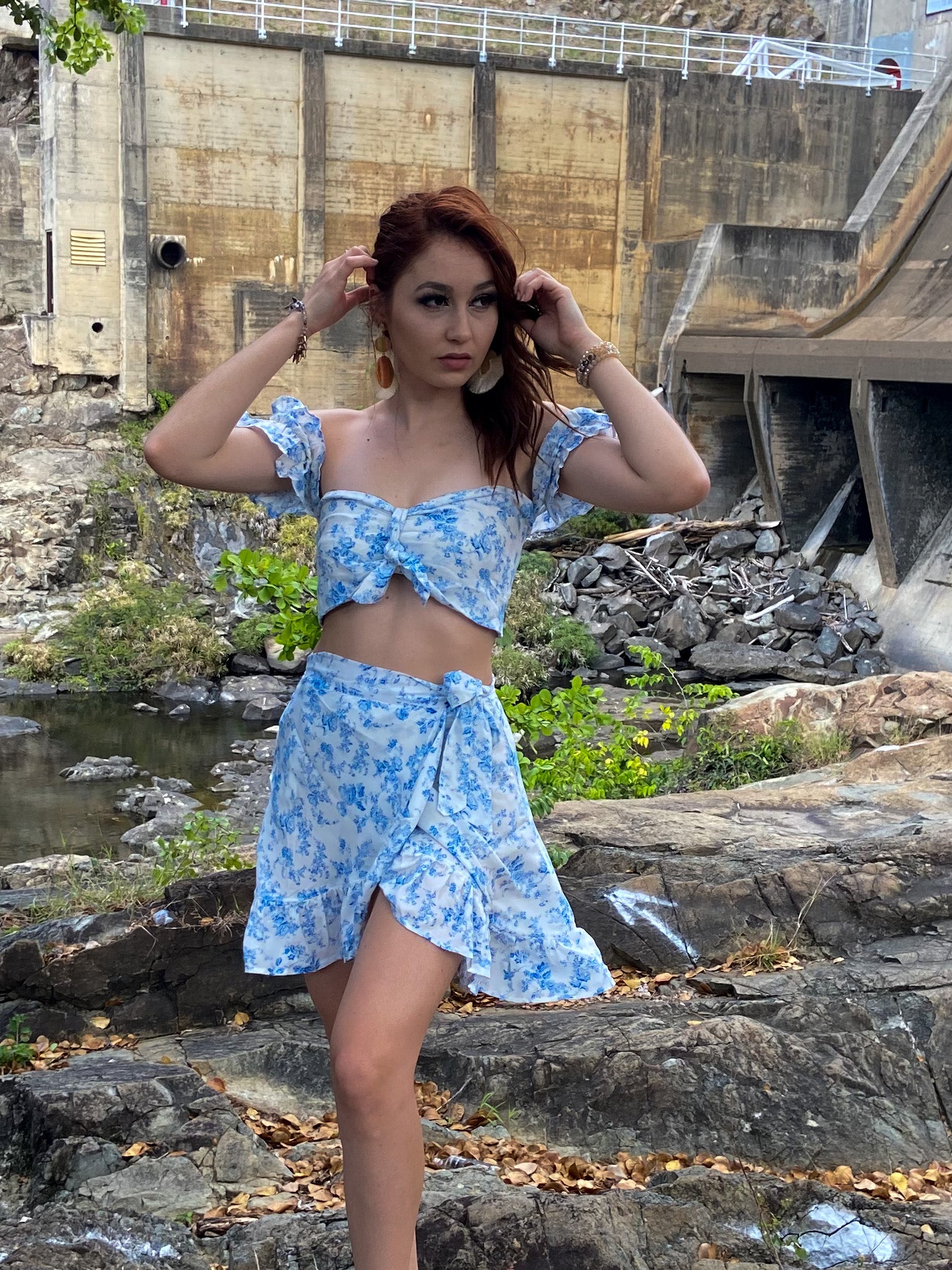 Tropical resort wear skirt set women summer outfit